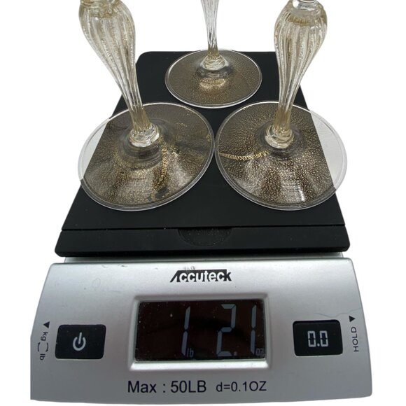 Venetian Vintage Clear Gold Flecked Hand Blown Goblets Set of Three - Picture 8 of 8